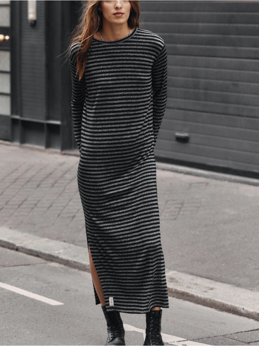 Mikuta The Striped Sparkly Long Sleeve Dress